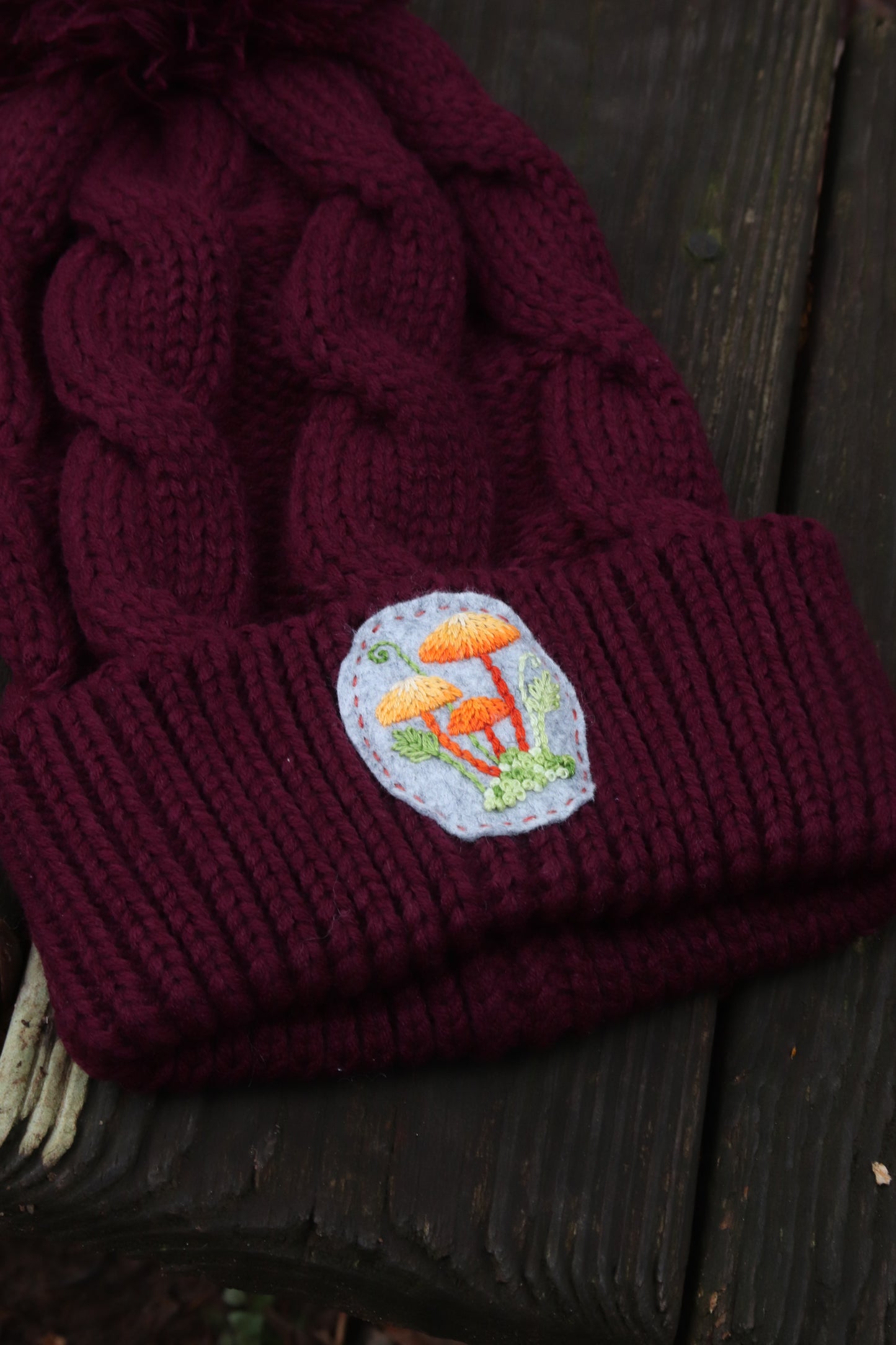 Mushrooms and Ferns Cable Knit Beanie