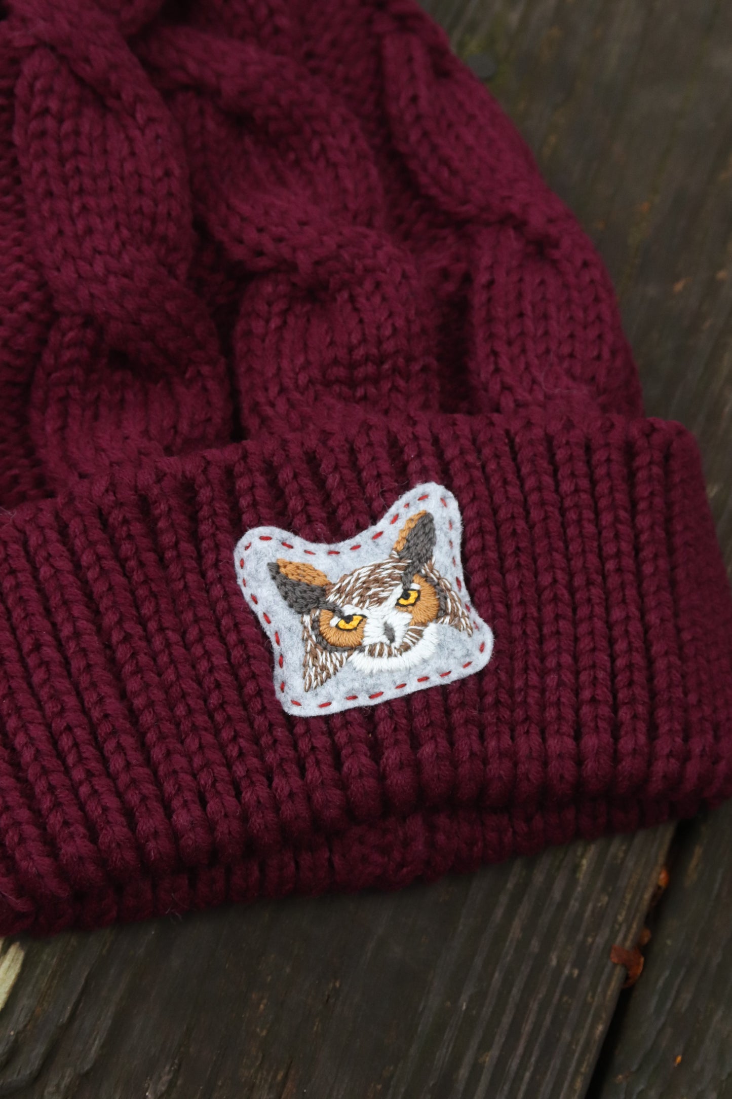 Great Horned Owl Cable Knit Beanie