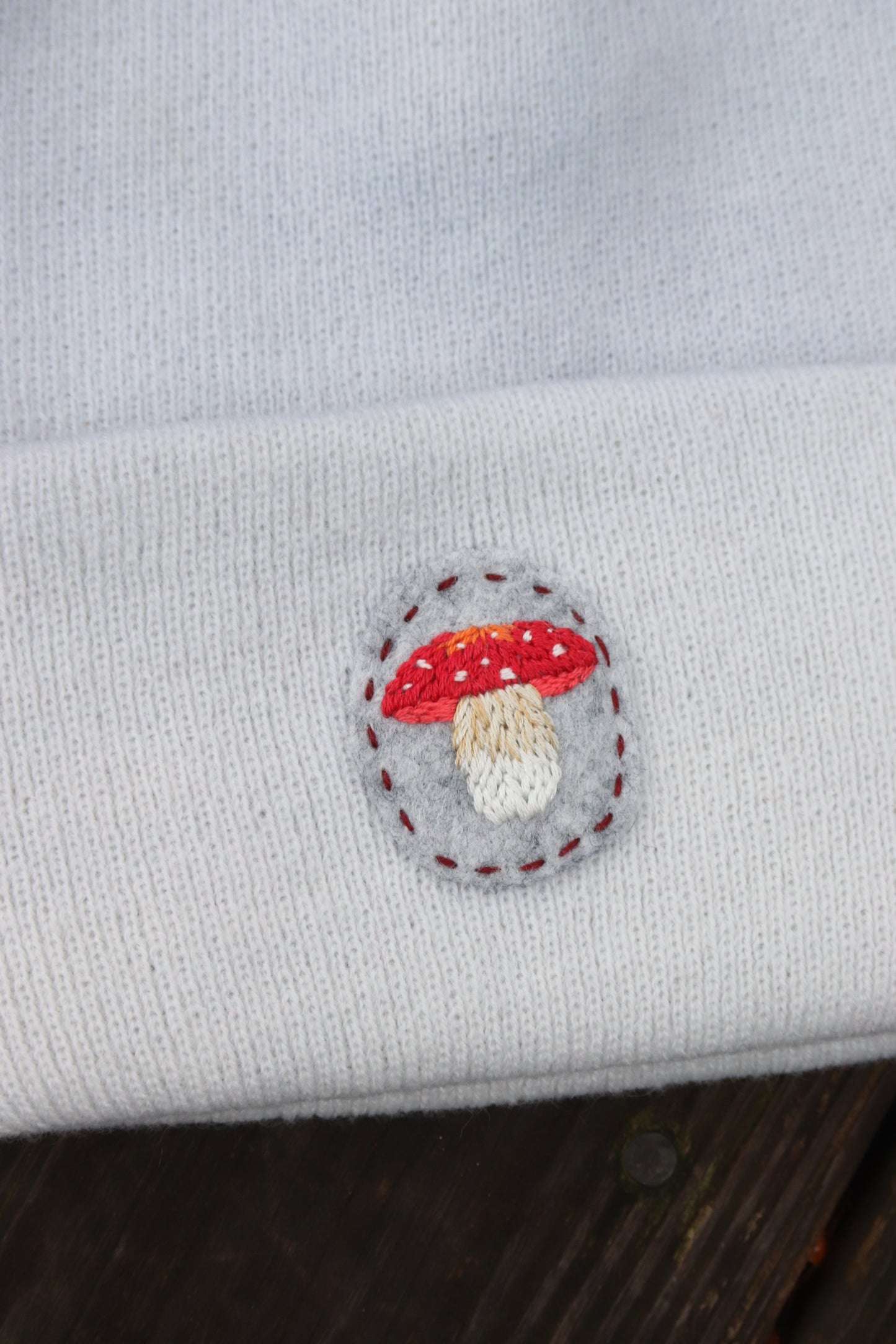Mushroom Beanie (dark orange thread)
