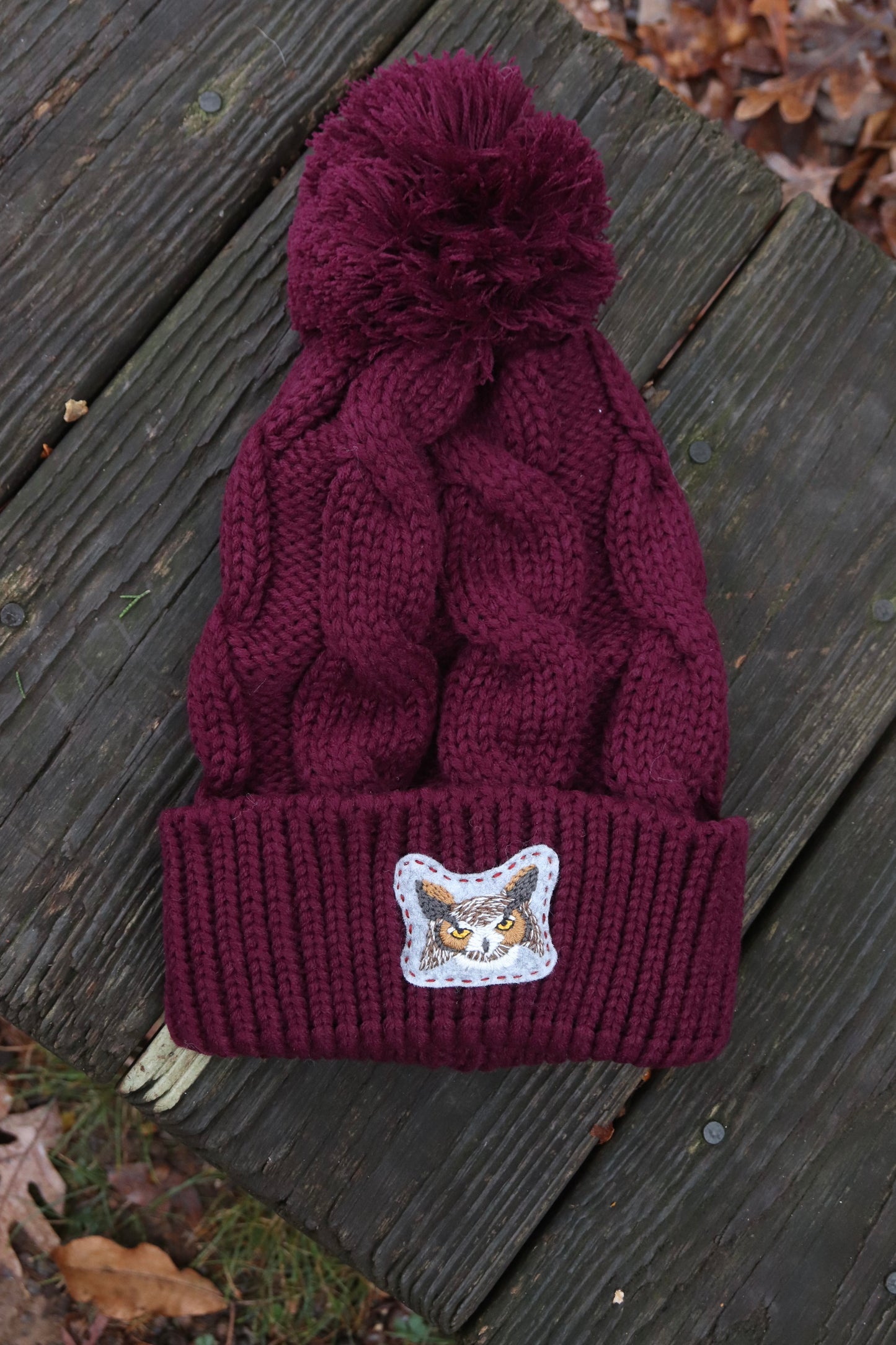 Great Horned Owl Cable Knit Beanie