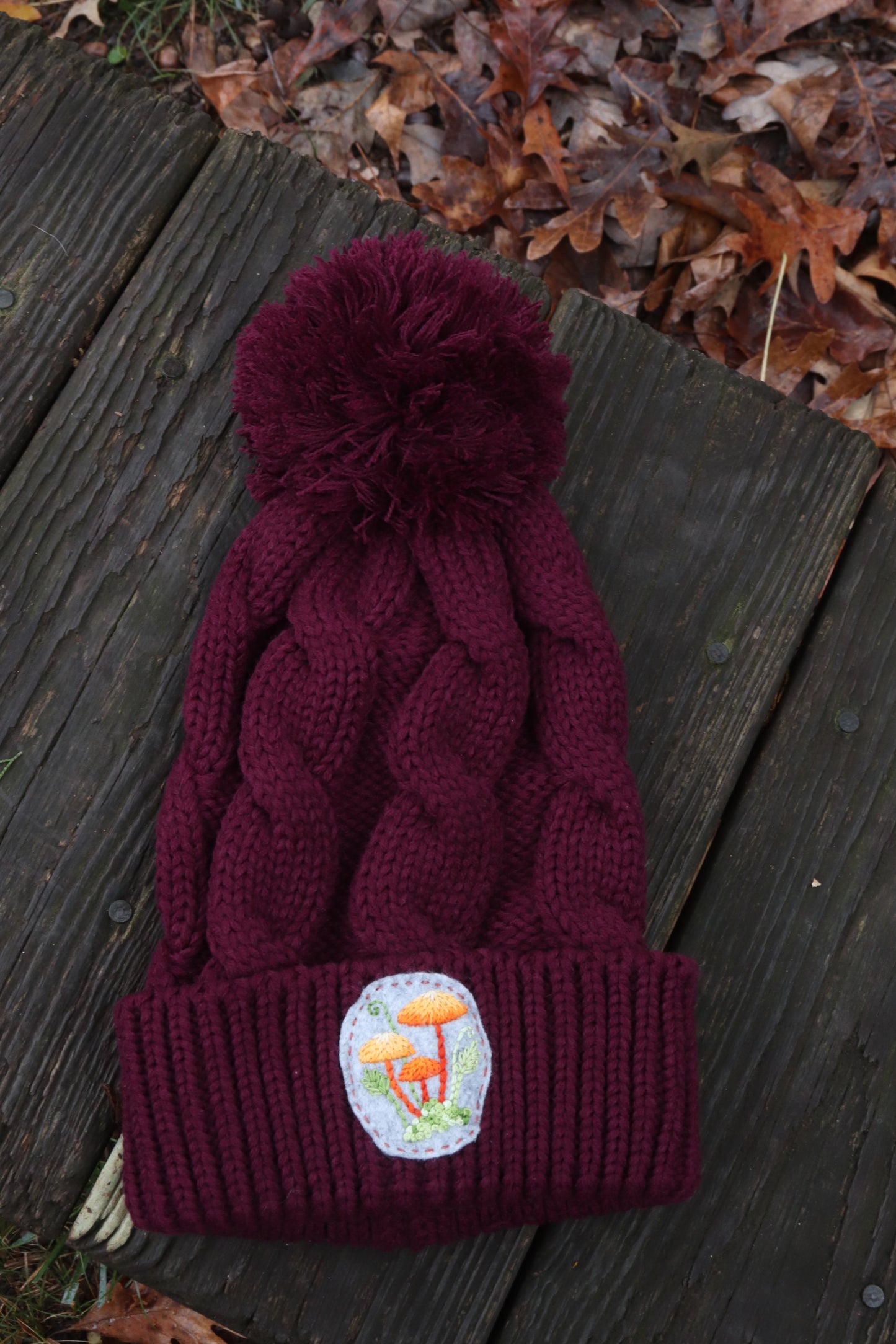 Mushrooms and Ferns Cable Knit Beanie