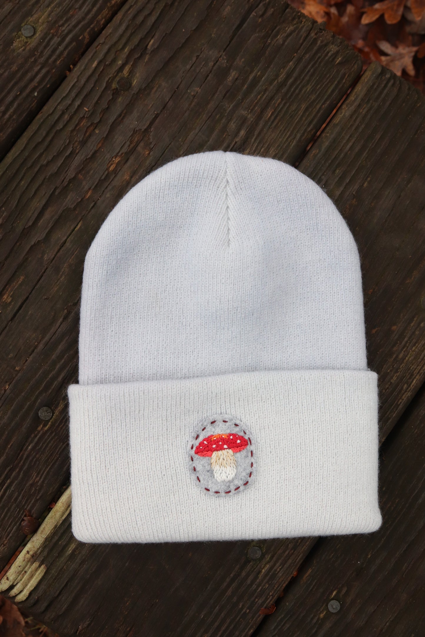Mushroom Beanie (dark orange thread)